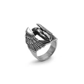 Retro silver angel wings cross ring in vintage steel finish for men and women - US 8 / Antique Silver