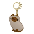 Porte-clés chat en cuir beige et marron avec anneau doré pour cartes de proximité - Siamois