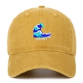 Vintage mustard yellow washed cotton baseball cap featuring ocean wave embroidery - Yellow