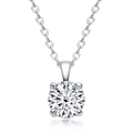Classic 925 sterling silver necklace featuring 1 carat round moissanite in four-prong setting - 1 ct / White
