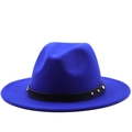 Close-up of royal blue wool fedora featuring a black faux leather band with silver rivets - M (56-58cm) / Sapphire Blue