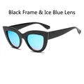 Retro-Cat-Eye-Sonnenbrille mit glänzend schwarzem Rahmen und eisblau verspiegelten Gläsern - Schwarzer Rahmen / Eisblau Spiegel