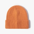 Bright orange cuff knit beanie with dual-texture rib and honeycomb stitch patterns - One Size / Orange Red