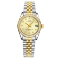 Classic quartz watch with two-tone metal strap and luxury crystal bezel for women - Two-tone Gold Dial