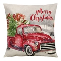 Christmas linen pillow cover featuring vintage red truck and watercolor snow scene design - Y139-1/Christmas Truck Merry Christmas