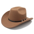 Detail of khaki cowboy hat with black leather band, silver buckle and vent holes - M (56-58cm) / Khaki