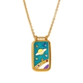 Collier plaqué or 18 carats avec pendentif tarot émaillé bleu au motif de Saturne - Or - Univers