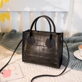 Elegant black crocodile pattern tote bag with dual handles and detachable crossbody strap - Black