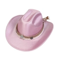 Chapeau de cowboy rose pailleté avec étoiles et ruban marron orné de perles - M (56-58cm) / 132-Rose
