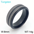 Anillo de hombre 8mm de tungsteno negro con acabado cepillado mate y ranura central - US 8 / Estilo C Negro Gris (KR114252-TS)