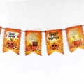 Banderole d'Halloween avec citrouilles et chats noirs, texte Happy Halloween - Queue d'hirondelle Dentelée Orange