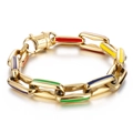 Bracciale a catena cubana dorato hip hop con inserti colorati traforati e chiusura a moschettone - Stile Giuntato Arcobaleno Oro (KB152807) / Oro