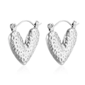 Polished silver 18K stainless steel liquid heart hoop earrings with hammered texture - Textured Huggie (MS-302 Steel Color)
