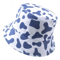 Blue and white cow print bucket hat with a fashionable reversible fisherman design - 58cm / Dark Blue Cow Print