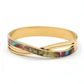 Golden twisted open cuff bracelet with colorful geometric enamel art patterns - Cross Twisted Abstract Painted Style (款式9)