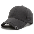 Detailed close-up of dark grey cotton twill baseball cap with side script embroidery - Dark Gray