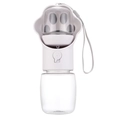 Portable pet water bottle in white with paw-shaped button and grey carrying lanyard - Cat Paw-330ml Water + 100g Food / White
