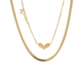 Double-layered gold titanium steel necklace with heart and love letter pendants - Gold E101