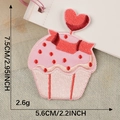 Pink cupcake embroidery patch with red heart, 7.5cm self-adhesive cartoon sticker for DIY - Pink Heart Cake (Self-adhesive)