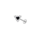 Clou de piercing argenté avec gemme coeur noire et accents de petits diamants blancs - Cœur Argenté Pierre Noire (L24121202-6)