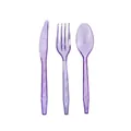 Set de couverts en plastique violet pailleté avec fourchette couteau et cuillère - Couteau Violet / Violet