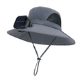 Cappello solare grigio a tesa larga con ventilatore e rete traspirante per l'aria aperta - grigio scuro