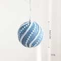 Blue glitter Christmas foam ball ornament with white braided texture and 8cm diameter - Threaded Ball Blue