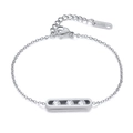 Minimalist silver stainless steel bracelet featuring three sliding round cubic zirconia stones - Silver Sliding Three Stones