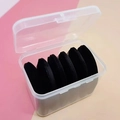 Set of black round velvet powder puffs in a clear plastic storage box on colorful background - 6-Piece Boxed / Black