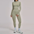 Damen-Yoga-Set in Olivgrün, nahtlose Sportjacke mit Reißverschluss und High Waist Leggings - S / Oberteil Und Unterteil / Moosgrau