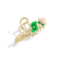 Elegant gold lotus flower hair claw clip with pink gradient petals and green leaf details - Lotus Shape / Pink