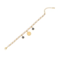 Golden bracelet featuring white pearls, coin charm, and blue evil eye beads for women - 5# Coin/Evil Eye