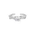 Irregular textured S925 sterling silver open ring with sparkling round zircon stone - White Gold