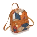 Brown leather mini backpack with geometric color block patterns and crocodile texture - Brown