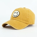 Berretto da baseball in cotone giallo zenzero con toppa ricamata smiley in peluche - Adulto / Giallo