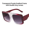 Oversized gradient purple sunglasses with transparent frame and gray lenses - Transparent Purple Gradient / Double Grey