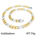 Collier chaîne Figaro bicolore or et argent 600x9mm avec fermoir carré durable - Collier Figaro Bicolore 3:1 (KN225221-Z)