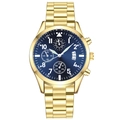 Luxury gold stainless steel men's chronograph watch with blue dial and date display - Gold Blue