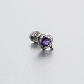 Titanium steel heart ear stud featuring a round purple zircon in a silver finish - Heart Shape Purple Zircon (A016-4#) / Single Piece
