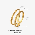 Adjustable golden stainless steel double-layer bamboo joint ring with 0.7cm width - Double Layer Bamboo Style / Gold
