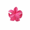 Close-up of matte pink plumeria flower hair claw clip with detailed petals and grip - Rose Red 4CM