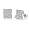 Macro detail of square iced-out stud earrings with S925 silver hallmark and pave stones - OHE151-2 Platinum Color
