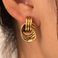 Élégantes boucles d'oreilles créoles à nœud doré en acier inoxydable pour femmes - Structure Imbriquée Multiboucle Vintage (BJGE0719)
