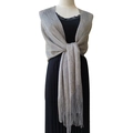 Elegant silver metallic knit shawl with fringe tassels for wedding evening gowns - Dark Grey with Gold Thread