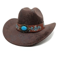Dettaglio cappello cowboy marrone con trama a coccodrillo e fibbia in pietra turchese - M (56-58cm) / Caffè Serpente