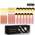 24-piece red and gold stainless steel cutlery set with a black gift box - 24-Piece Set / Rose Gold Red