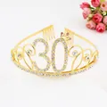 Golden 30th birthday tiara with pink and white rhinestones and hair combs for women - 30 Years Old / Gold