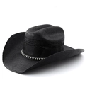Classic black woven straw cowboy hat with wide brim and decorative patterned band - M(56-58cm) / Black