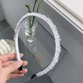 Transparent crystal beaded headband with white fabric lining and black anti-slip tips - Handmade Clear Beads