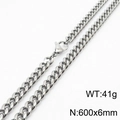Silver stainless steel Cuban chain necklace, 600x6mm width with lobster clasp closure - 6mm*600mm(KN232852-ZZ)